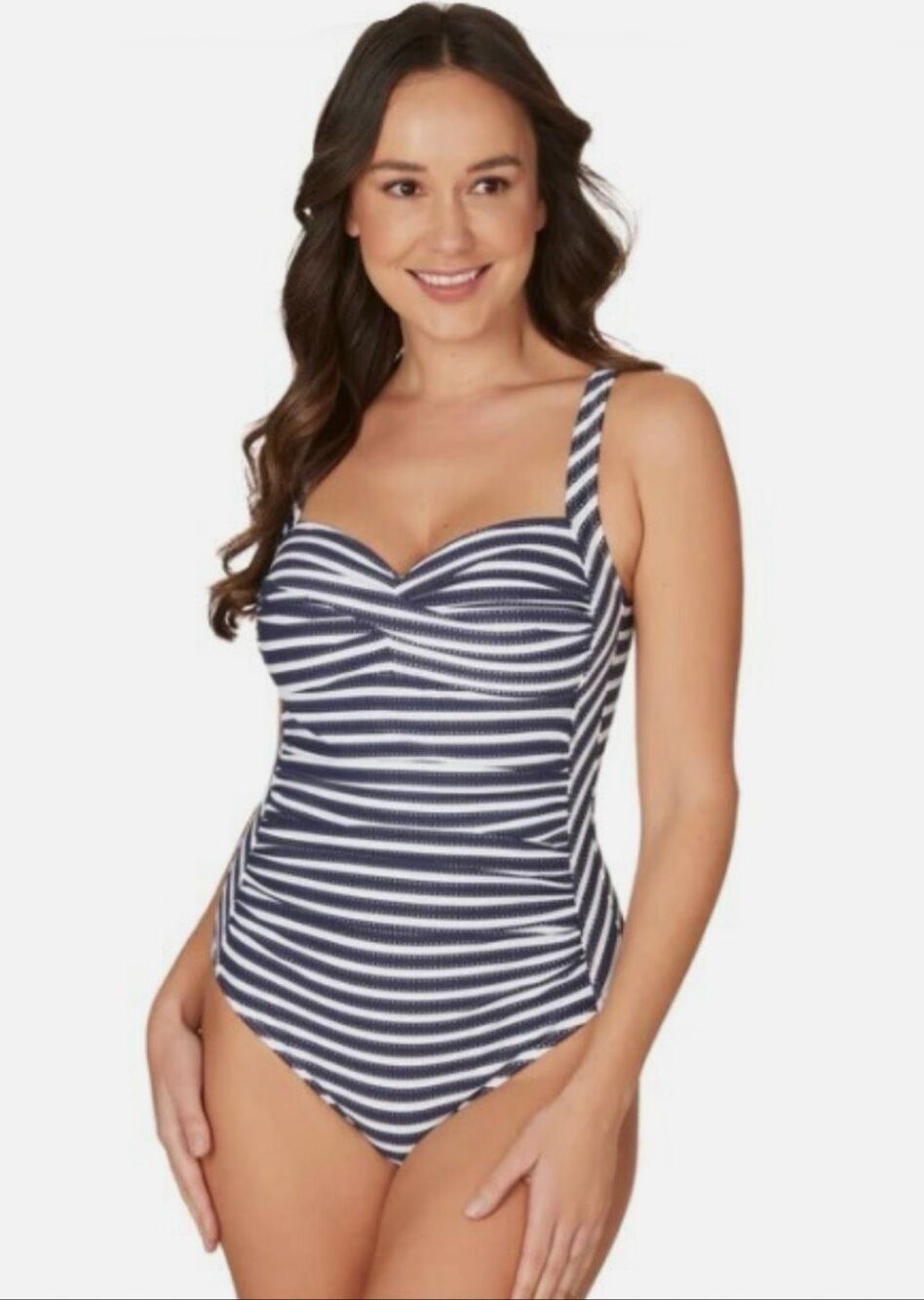 Niptuck size 10 multicup blue white striped swimsuit one piece slimming